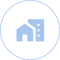 Group-1321317521 (1) A blue house and building in a circle.