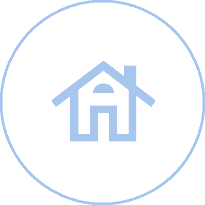 Group-1321317541 A blue and white icon of a house in a circle.