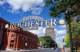 Welcome to Rochester A large sign that says welcome to rochester center city.